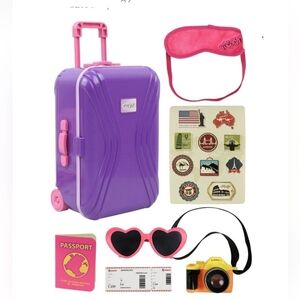 Click N' Play 18” Doll Travel Carry On Suitcase Luggage 7 Piece Set Includes Tr